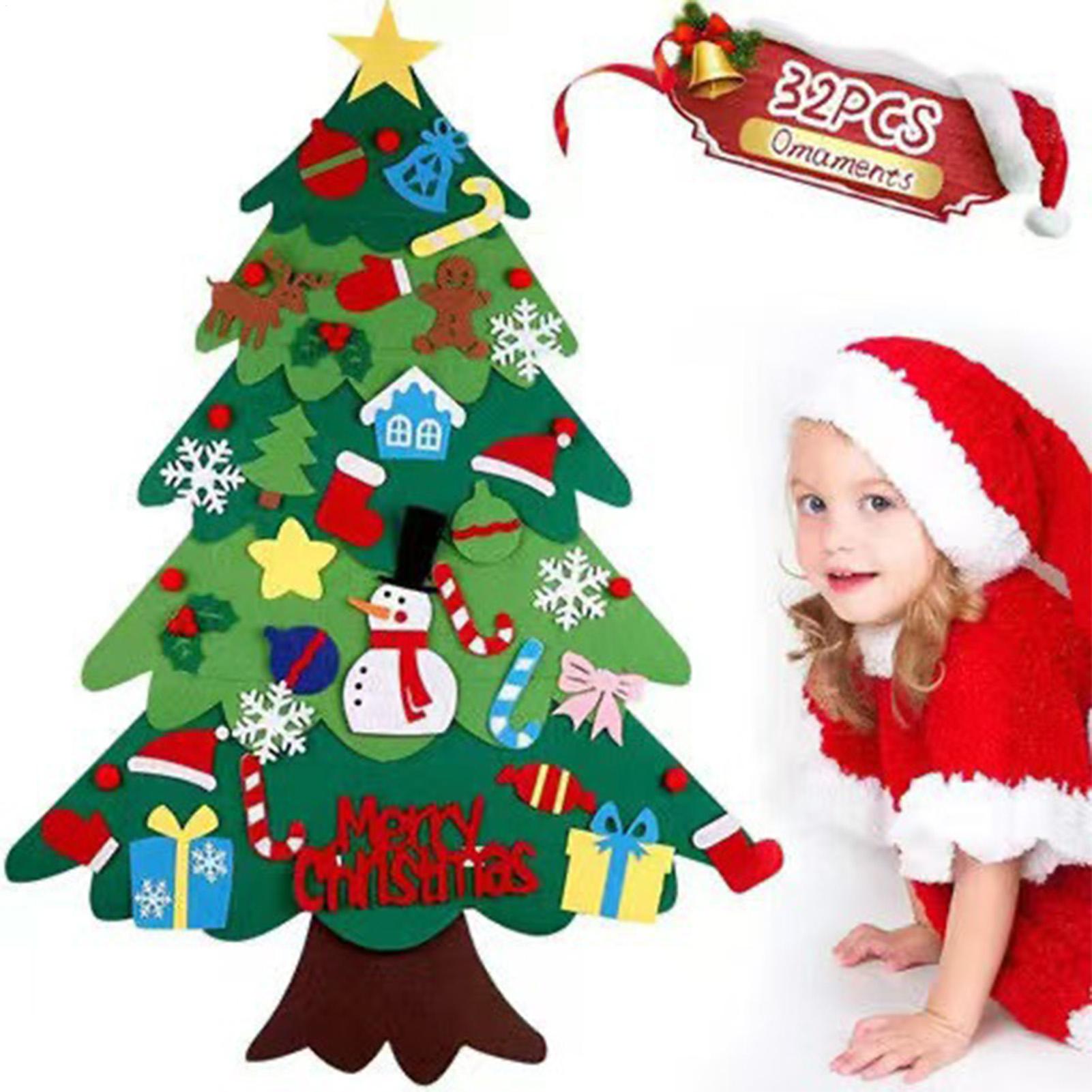 Pendant Lighting Christmas Decor - ชุดตกแต่งต้นคริสต์มาสทำจากผ้าสักหลาดแบบไม่ถักทอ สำหรับเด็กเล็ก ทำมือ DIY พร้อมไฟ LED