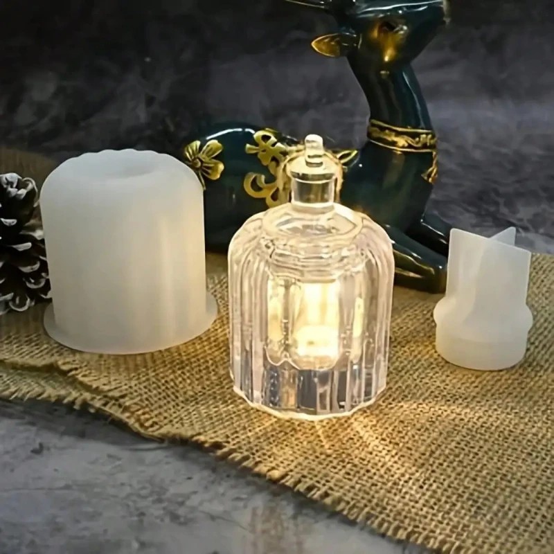 Pendant Lighting Christmas Decor - แม่พิมพ์ซิลิโคนเรซินรูปหลอดไฟทรงกระบอกลายทาง, กาวคริสตัลดรอปสำหรับทำจี้ตกแต่งคริสต์มาส DIY, โหลเก็บของ
