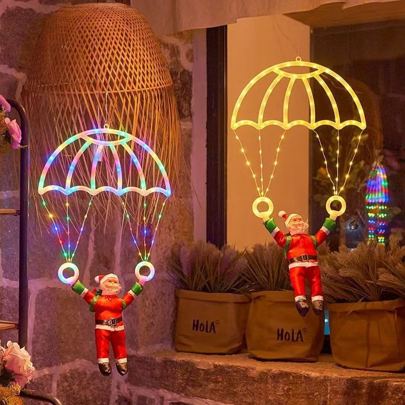 Pendant Lighting Christmas Decor - ไฟประดับ LED รูปซานต้าพร้อมร่มชูชีพ ไฟคริสต์มาส ไฟแขวนรูปตัวอักษร สำหรับตกแต่งภายในและภายนอกอาคาร