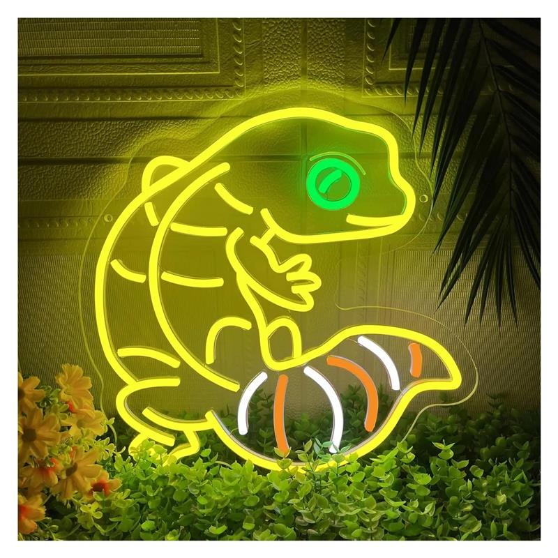 Gecko Lighting & Decor - ป้ายไฟนีออนรูปกิ้งก่า ไฟอนิเมะ ปรับความสว่างได้ สำหรับคนรักสัตว์เลื้อยคลาน เหมาะสำหรับตกแต่งบาร์สไตล์ทรอปิคอล ห้องเด็ก