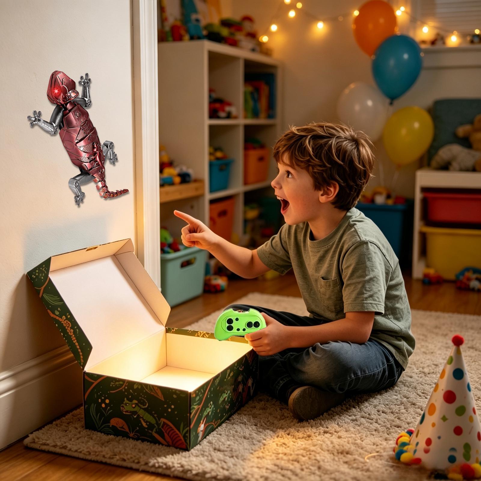 Gecko Lighting & Decor - ของเล่นสัตว์บังคับวิทยุแบบใหม่ ตุ๊กตากิ้งก่าปีนผนังไฟฟ้า หมุนได้ 360 องศา พร้อมไฟ
