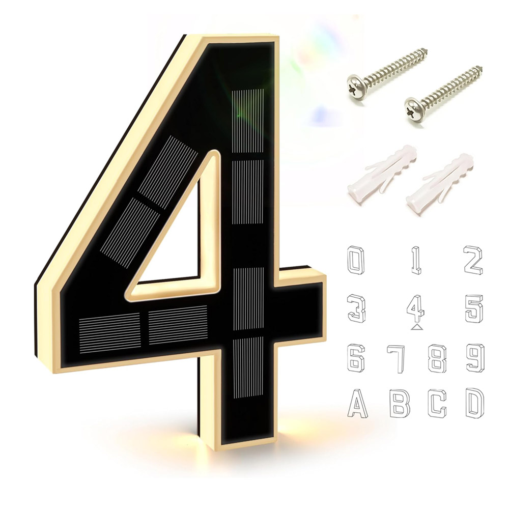 Lighting Decor For House - ไฟส่องเลขที่บ้านพลังงานแสงอาทิตย์ขนาด 12 ซม. สำหรับภายนอกอาคาร กันน้ำ พร้อมแผงโซลาร์เซลล์