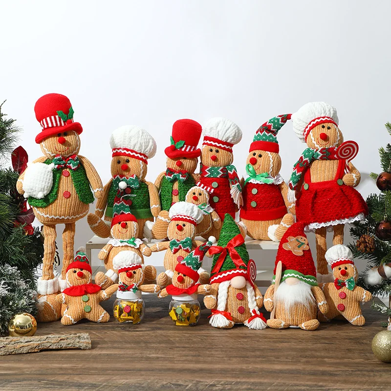 Pendant Lighting Christmas Decor - ตุ๊กตาขนมปังขิงประดับตกแต่งคริสต์มาส ตุ๊กตาขนมปังเรืองแสง หมวกแหลมสีแดงและสีเขียวพร้อมไฟ ตุ๊กตาห้อยประดับ