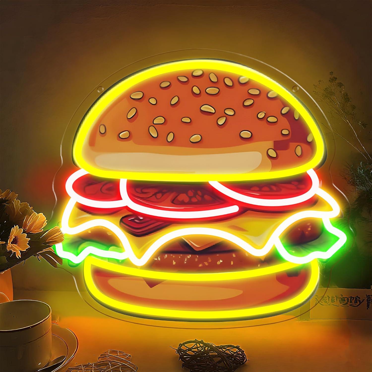 Kitchen Decor Lighting - ป้ายไฟนีออนรูปเบอร์เกอร์ ไฟ LED รูปแฮมเบอร์เกอร์ สำหรับตกแต่งร้านอาหาร บาร์